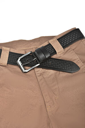 DeepSEA Erkek Siyah Hakiki Manda Derisi Kot Kemeri 4,5 cm Kare Desenli Spor Kot Kemeri 2402632