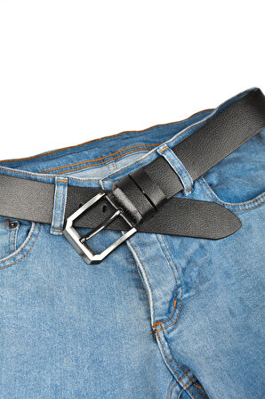 DeepSEA Erkek Siyah %100 Hakiki Deri Spor Kot Kemeri 4,5 cm Kot ve Kanvas Pantolonlara Uygun Kemer 2502634