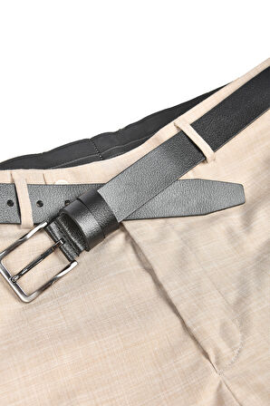 DeepSEA Erkek Siyah Hakiki Deri Klasik Kemer 3,5 cm Kumaş Pantolon Kemeri 2502635 