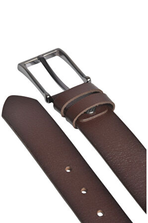 DeepSEA Erkek Kahve Hakiki Deri Klasik Kemer 3,5 cm Kumaş Pantolon Kemeri 2502635 