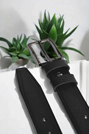 DeepSEA Erkek Siyah %100 Hakiki Deri 3,5 cm Klasik Kemer  Kumaş Pantolon Kemeri 2502636