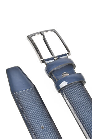 DeepSEA Lacivert Erkek Nokta Desenli Rugan Klasik Suni Deri Erkek Kemer 2104486