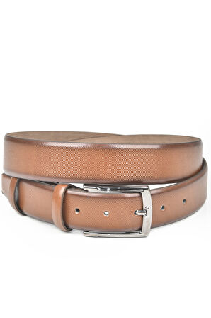 DeepSEA Erkek Kahve 3,5 cm Lazer İşlemeli Klasik Suni Deri Kemer 2402628