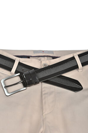 DeepSEA Erkek Siyah 4 cm Lazer İşlemeli Rugan Parlak Suni Deri Kemer 2402638