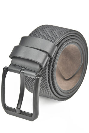 DeepSEA Erkek Siyah 4,5 cm Kare Desenli Suni Deri Siyah Tokalı Kemer 2402645