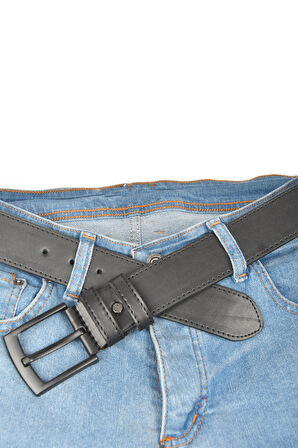 DeepSEA Erkek Siyah 4,5 cm Eninde Siyah Tokalı Suni Deri Kot Kemeri 2402647