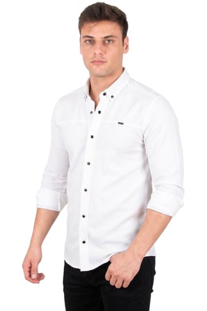 DeepSEA Beyaz Slim Fit Likralı Çıt Çıt Kapama Pamuklu Erkek Gömlek – Modern Dar Kesim 2300412