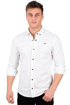 DeepSEA Beyaz Slim Fit Likralı Çıt Çıt Kapama Pamuklu Erkek Gömlek – Modern Dar Kesim 2300412