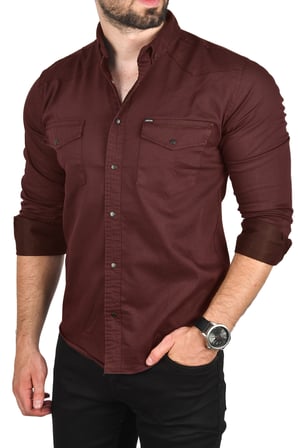 DeepSEA Erkek Bordo Slim Fit Likralı Gabardin Gömlek – Büyük Beden Seçenekli Spor Gömlek 2502503