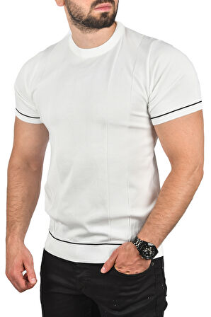 DeepSEA Erkek Beyaz Dar Kesim Pamuklu Tişört Slim Fit Nefes Alan Bisiklet Yaka Triko Tişört 2504347