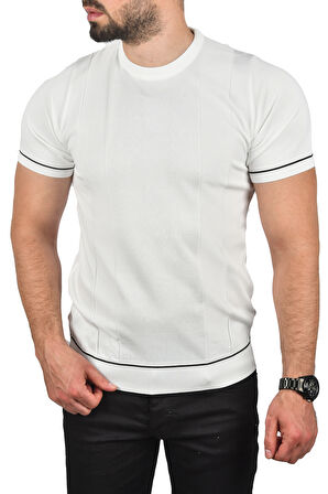DeepSEA Erkek Beyaz Dar Kesim Pamuklu Tişört Slim Fit Nefes Alan Bisiklet Yaka Triko Tişört 2504347