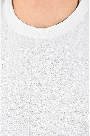 DeepSEA Erkek Beyaz Dar Kesim Pamuklu Triko Tişört Slim Fit Nefes Alan Bisiklet Yaka Tişört 2504348