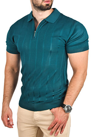 DeepSEA Erkek Yeşil Slim Fit Nefes Alan Pamuklu Polo Yaka Tişört Dar Kesim Örme Kumaş Tişört 2505030