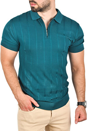 DeepSEA Erkek Yeşil Slim Fit Nefes Alan Pamuklu Polo Yaka Tişört Dar Kesim Örme Kumaş Tişört 2505030