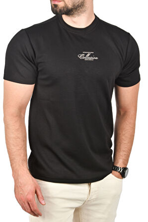 DeepSEA Erkek Siyah Bisiklet Yaka Dar Kesim Pamuklu Tişört Nefes Alan Yumuşak Dokulu Tişört 2504350