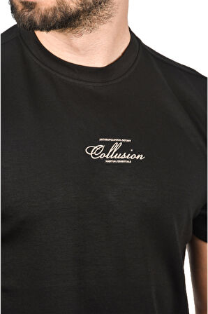 DeepSEA Erkek Siyah Bisiklet Yaka Dar Kesim Pamuklu Tişört Nefes Alan Yumuşak Dokulu Tişört 2504350