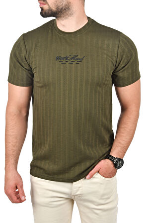 DeepSEA Erkek Haki Dar Kesim Pamuklu Tişört Slim Fit Nefes Alan Yumuşak Dokulu Tişört 2504351