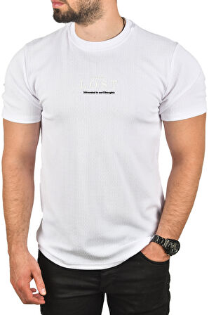 DeepSEA Erkek Beyaz Nefes Alan Pamuklu Tişört Bisiklet Yaka Dar Kesim Yumuşak Dokulu Tişört 2504352