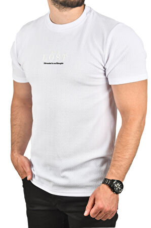 DeepSEA Erkek Beyaz Nefes Alan Pamuklu Tişört Bisiklet Yaka Dar Kesim Yumuşak Dokulu Tişört 2504352