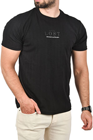 DeepSEA Erkek Siyah Nefes Alan Pamuklu Tişört Bisiklet Yaka Dar Kesim Yumuşak Dokulu Tişört 2504352