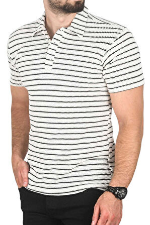 DeepSEA Erkek Beyaz Slim Fit Nefes Alan Pamuklu Polo Yaka Tişört Dar Kesim Örme Kumaş Tişört 2501207