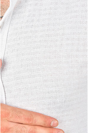 DeepSEA Erkek Beyaz Slim Fit %100 Pamuk Keten Gömlek Dar Kesim Dokulu Keten Gömlek 2501302
