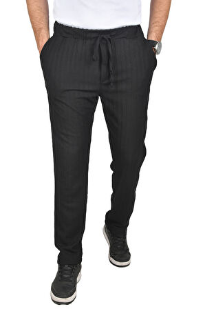 DeepSEA Erkek Siyah Rahat Kesim Örme Kumaş Beli Lastikli İnce Spor Pantolon 2502216