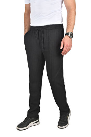 DeepSEA Erkek Siyah Rahat Kesim Örme Kumaş Beli Lastikli İnce Spor Pantolon 2502216