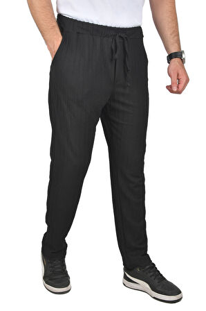 DeepSEA Erkek Siyah Rahat Kesim Örme Kumaş Beli Lastikli İnce Spor Pantolon 2502216