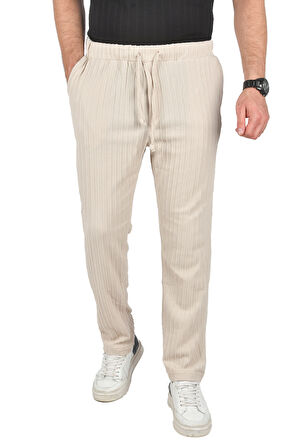 DeepSEA Erkek Bej Rahat Kesim Örme Kumaş Beli Lastikli İnce Spor Pantolon 2502216