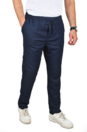 DeepSEA Erkek Lacivert Rahat Kesim Örme Kumaş Beli Lastikli İnce Spor Pantolon 2502216