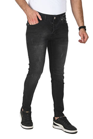 DeepSEA Erkek Siyah Jeans Skinny Fit Likralı Taşlanmış Kot Pantolon 2508588
