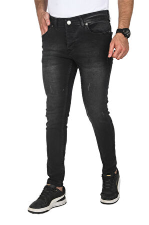 DeepSEA Erkek Siyah Jeans Skinny Fit Likralı Taşlanmış Kot Pantolon 2508588