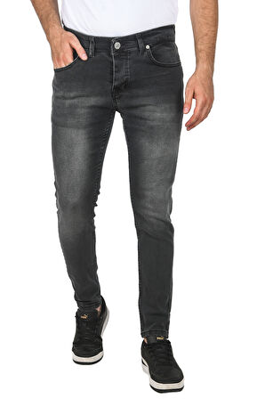 DeepSEA Erkek Antrasit Slim Fit Dar Kesim Likralı Jeans Taşlanmış Kot Pantolon 2508187
