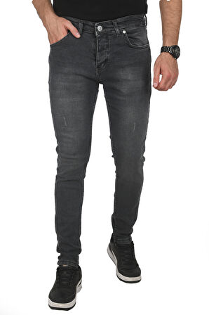 DeepSEA Erkek Antrasit Slim Fit Likralı Kot Pantolon Taşlanmış Jeans 2508180