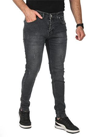 DeepSEA Erkek Antrasit Slim Fit Likralı Kot Pantolon Taşlanmış Jeans 2508180