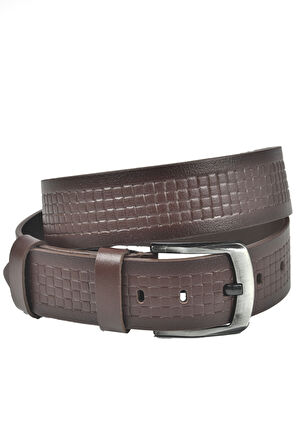 DeepSEA Erkek Kahve Hakiki Manda Derisi Kot Kemeri 4,5 cm Kare Desenli Spor Kot Kemeri 2402632