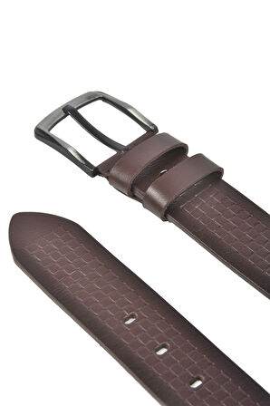 DeepSEA Erkek Kahve Hakiki Manda Derisi Kot Kemeri 4,5 cm Kare Desenli Spor Kot Kemeri 2402632