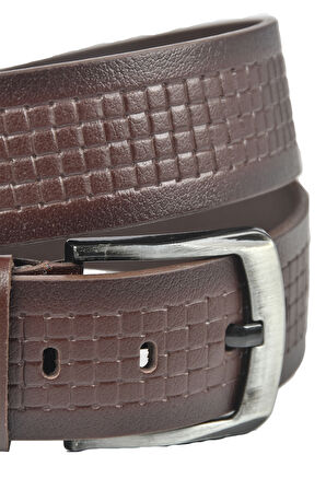 DeepSEA Erkek Kahve Hakiki Manda Derisi Kot Kemeri 4,5 cm Kare Desenli Spor Kot Kemeri 2402632