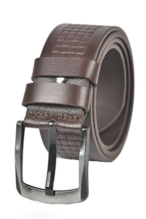 DeepSEA Erkek Kahve Hakiki Manda Derisi Kot Kemeri 4,5 cm Kare Desenli Spor Kot Kemeri 2402632