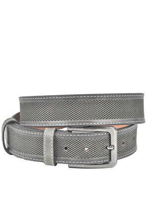 DeepSEA Erkek Gri Orjinal Deri Kemer 4 cm Özel Yapım Motifli Hakiki Deri Spor Kemer 2502651