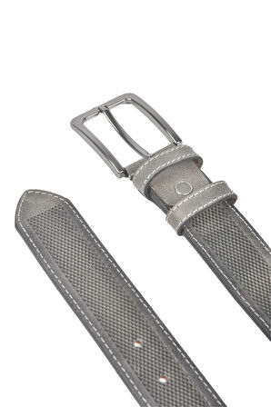 DeepSEA Erkek Gri Orjinal Deri Kemer 4 cm Özel Yapım Motifli Hakiki Deri Spor Kemer 2502651