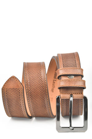 DeepSEA Erkek Taba Orjinal Deri Kemer 4 cm Özel Yapım Motifli Hakiki Deri Spor Kemer 2502651