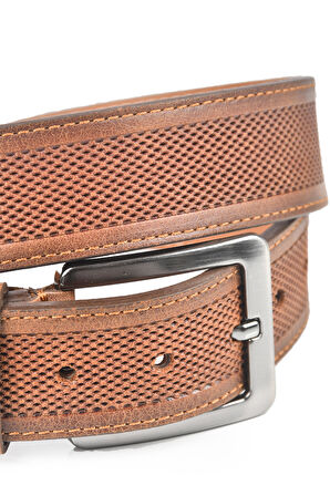 DeepSEA Erkek Taba Orjinal Deri Kemer 4 cm Özel Yapım Motifli Hakiki Deri Spor Kemer 2502651