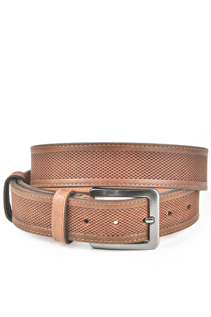 DeepSEA Erkek Taba Orjinal Deri Kemer 4 cm Özel Yapım Motifli Hakiki Deri Spor Kemer 2502651