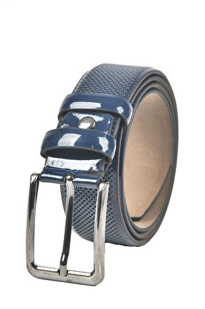 DeepSEA Erkek Lacivert Klasik Parlak Suni Deri Kemer 3,5 cm Lazer İşlemeli Suni Deri Kemer 2502653