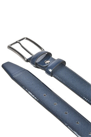 DeepSEA Erkek Lacivert Klasik Parlak Suni Deri Kemer 3,5 cm Lazer İşlemeli Suni Deri Kemer 2502653