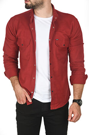 DeepSEA Erkek Bordo Büyük Beden Pamuklu Likralı Spor Gömlek – Dar Kalıp, Çıt Çıt Kapamalı 2500423