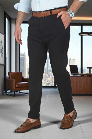 DeepSEA Erkek Lacivert İtalyan Kesim Likralı Spor Pantolon Esnek Kumaş Bilek Boy Boru Paça Klasik Pantolon 2502005