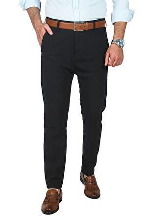 DeepSEA Erkek Lacivert İtalyan Kesim Likralı Spor Pantolon Esnek Kumaş Bilek Boy Boru Paça Klasik Pantolon 2502005